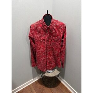 Vintage Rockmount Ranch Wear 70s Red Bandana Print Pearl Snap Button Down Shirt
